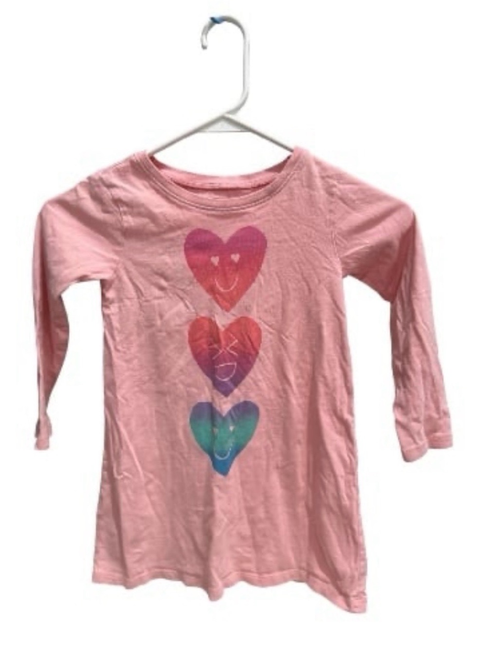 Tea Collection Pink Long Sleeve t shirt dress  with Rainbow Heart Faces